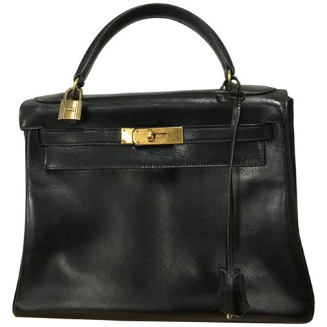 vintage black leather hermes bag with chain close|vintage hermes handbags.